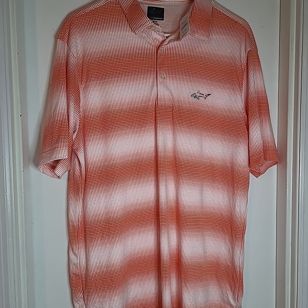Greg Norman Men's Striped Orange Polo Shirt, Golf